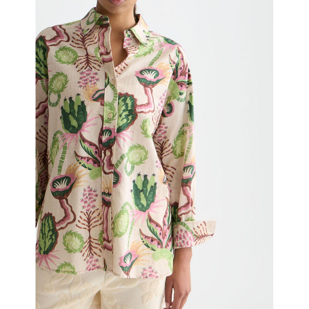Linen Blend Printed Shirt - Desert Floral Canyon Clay