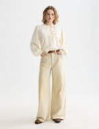 Sweat Open Neck With Woven Front Placket - Eggnog