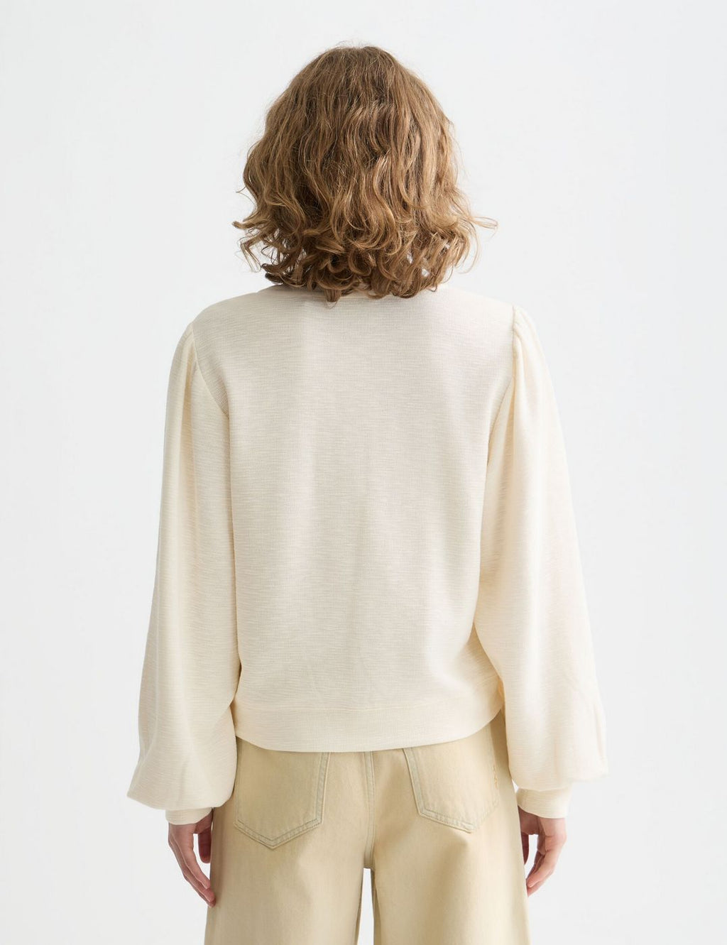Sweat Open Neck With Woven Front Placket - Eggnog