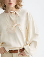 Sweat Open Neck With Woven Front Placket - Eggnog