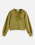 Sweat Open Neck With Woven Front Placket - Green Moss