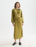 Sweat Open Neck With Woven Front Placket - Green Moss