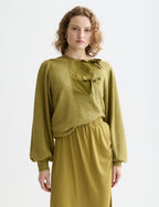 Sweat Open Neck With Woven Front Placket - Green Moss