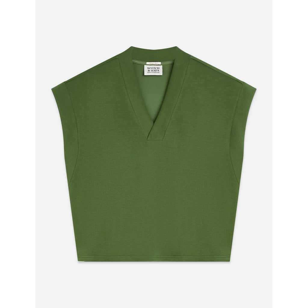 Sweat Tencel V-Neck Shortsleeved - Garden Green