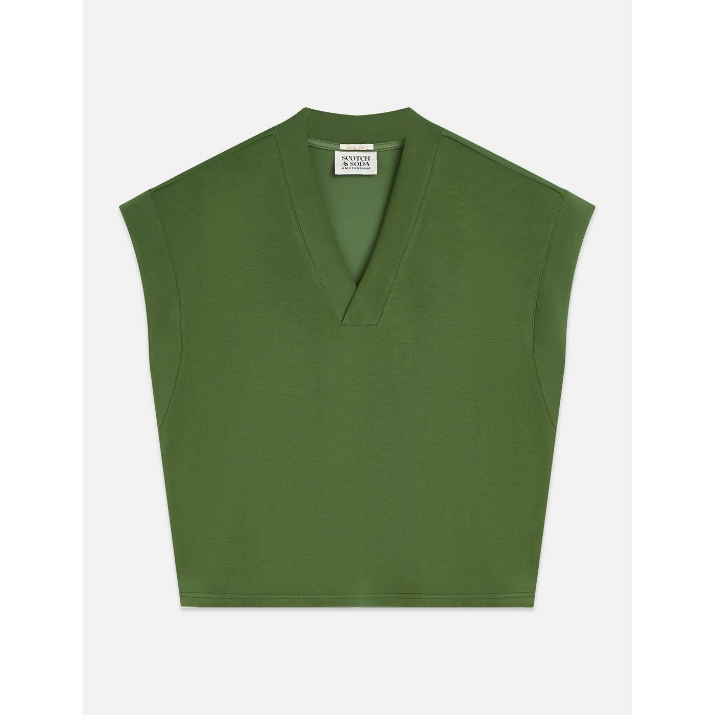 Sweat Tencel V-Neck Shortsleeved - Garden Green