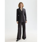 Core Double Breasted Wool Boyfriend Blazer With Belt - Charcoal Melange