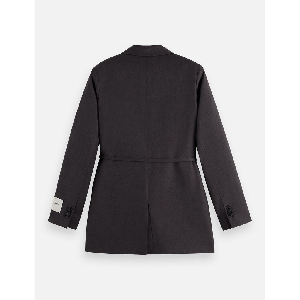Core Double Breasted Wool Boyfriend Blazer With Belt - Charcoal Melange