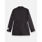 Core Double Breasted Wool Boyfriend Blazer With Belt - Charcoal Melange