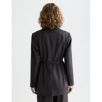 Core Double Breasted Wool Boyfriend Blazer With Belt - Charcoal Melange