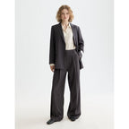 Core Double Breasted Wool Boyfriend Blazer With Belt - Charcoal Melange