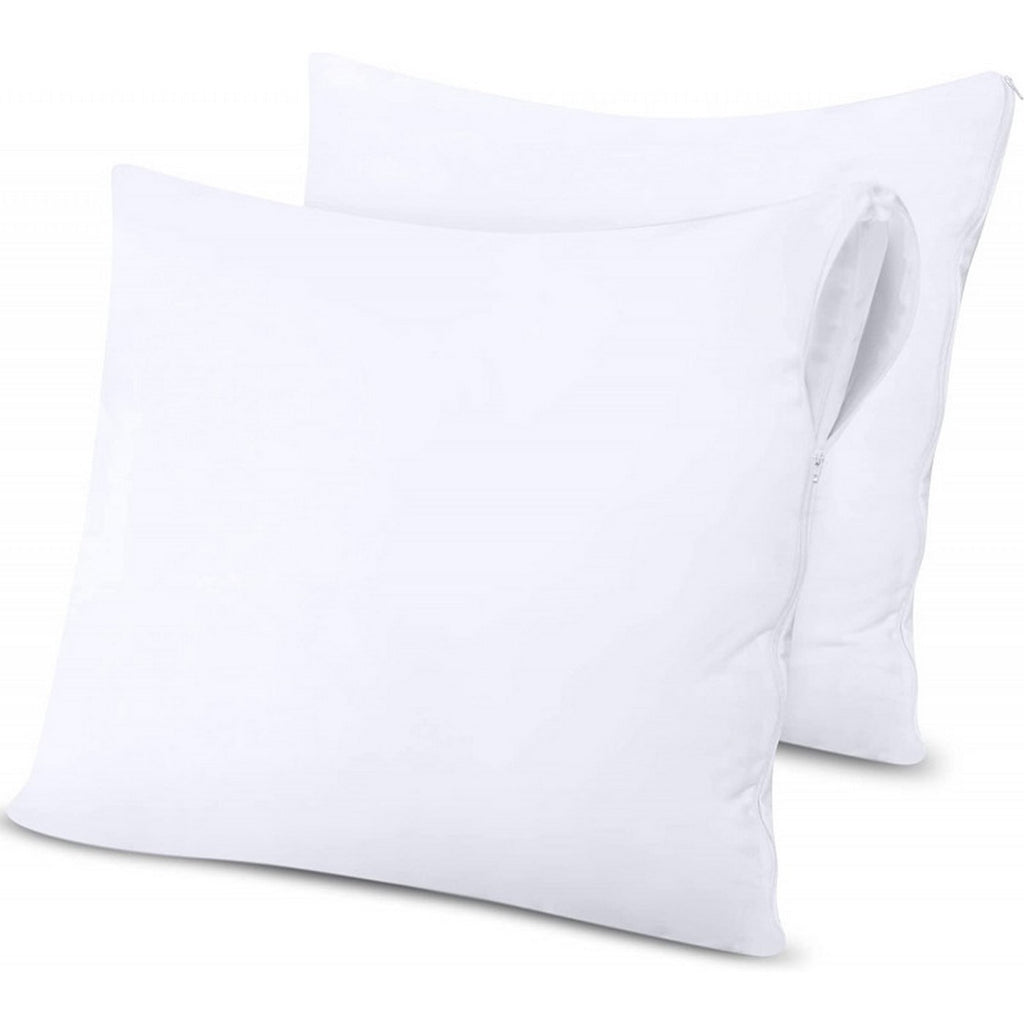 Juego de 2 protectores de almohada - Esponja antiácaros impermeable - Blanco