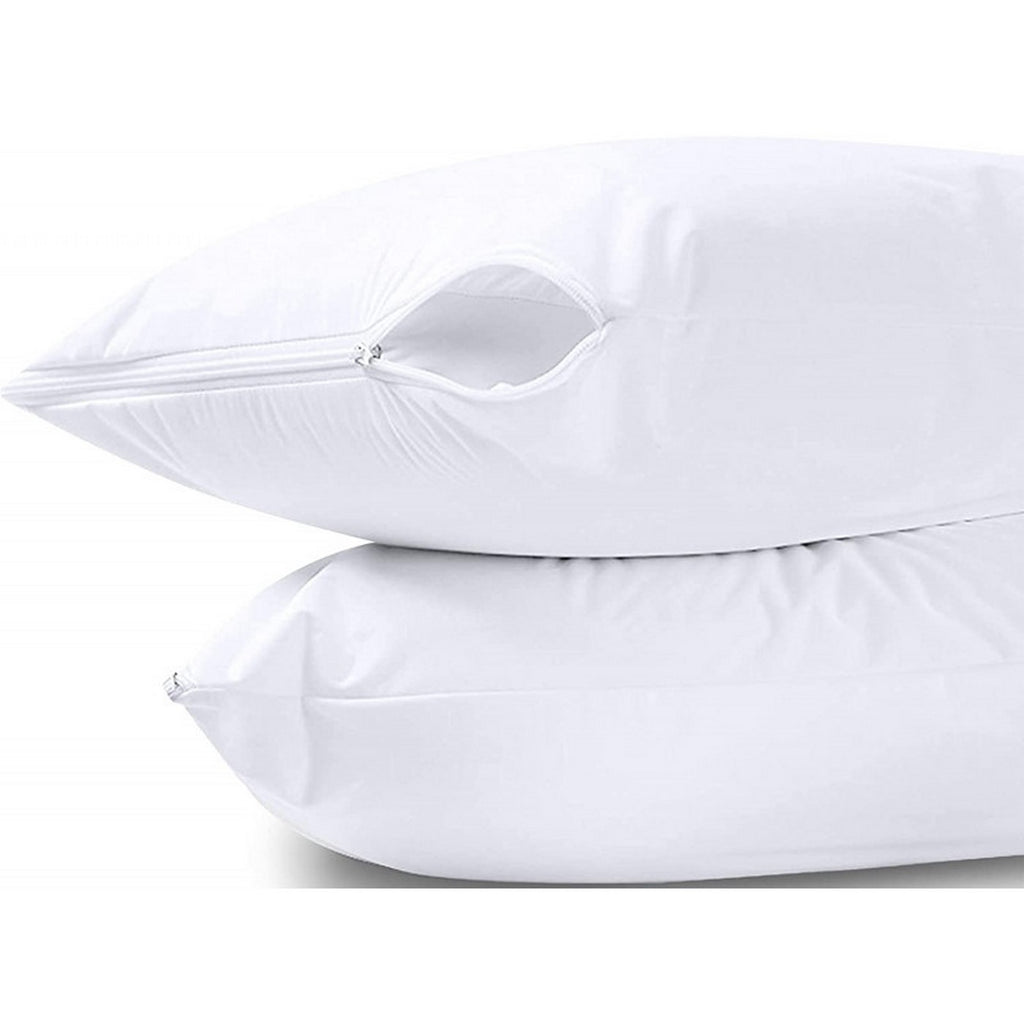 Juego de 2 protectores de almohada - Esponja antiácaros impermeable - Blanco