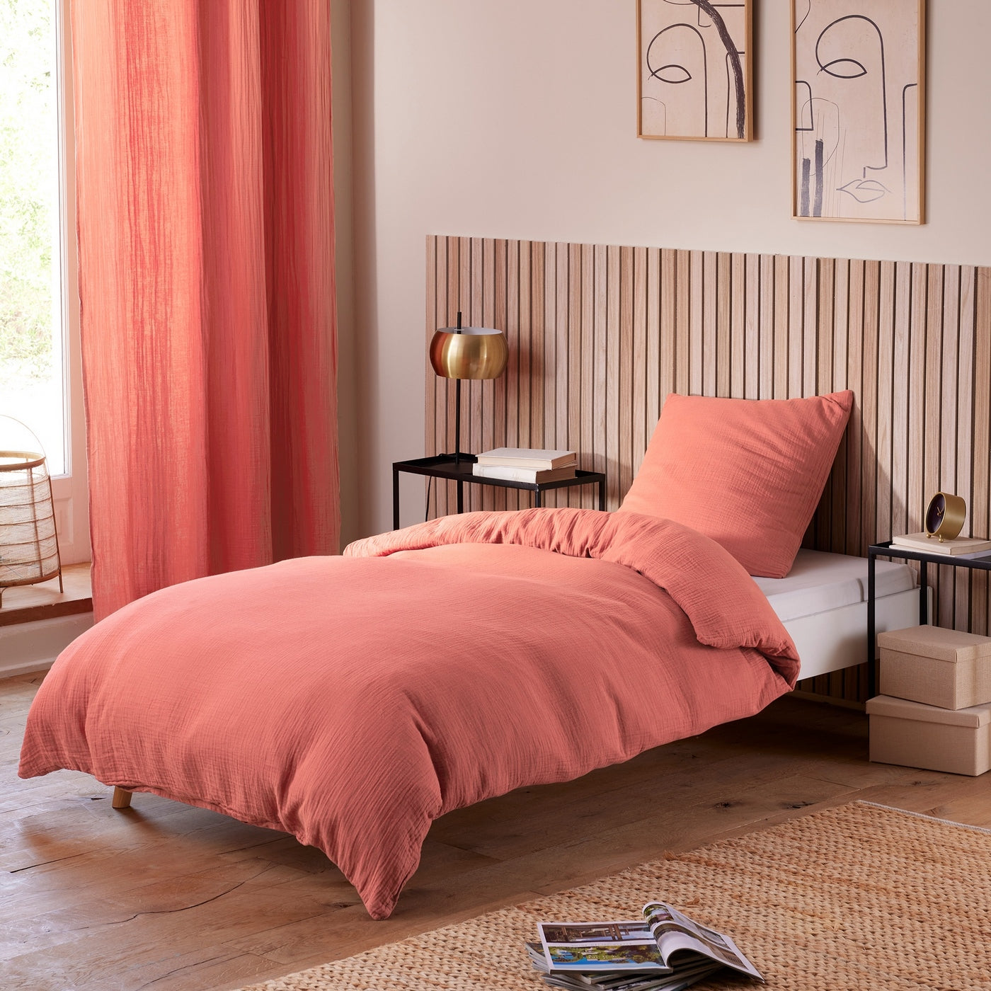Parure De Couette (Housse + Taies D'Oreiller) - 100% Gaze De Coton - Blush