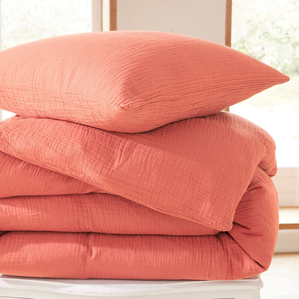 Parure De Couette (Housse + Taies D'Oreiller) - 100% Gaze De Coton - Blush