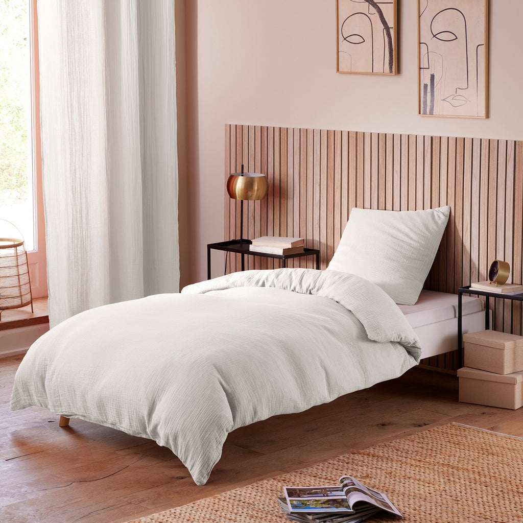 Parure De Couette (Housse + Taies D'Oreiller) - 100% Gaze De Coton - Neige