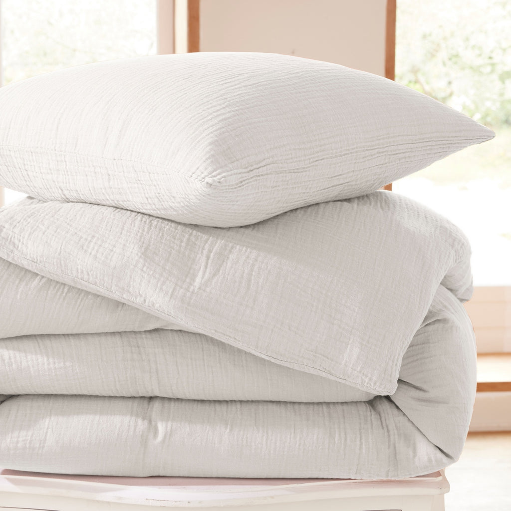 Parure De Couette (Housse + Taies D'Oreiller) - 100% Gaze De Coton - Neige
