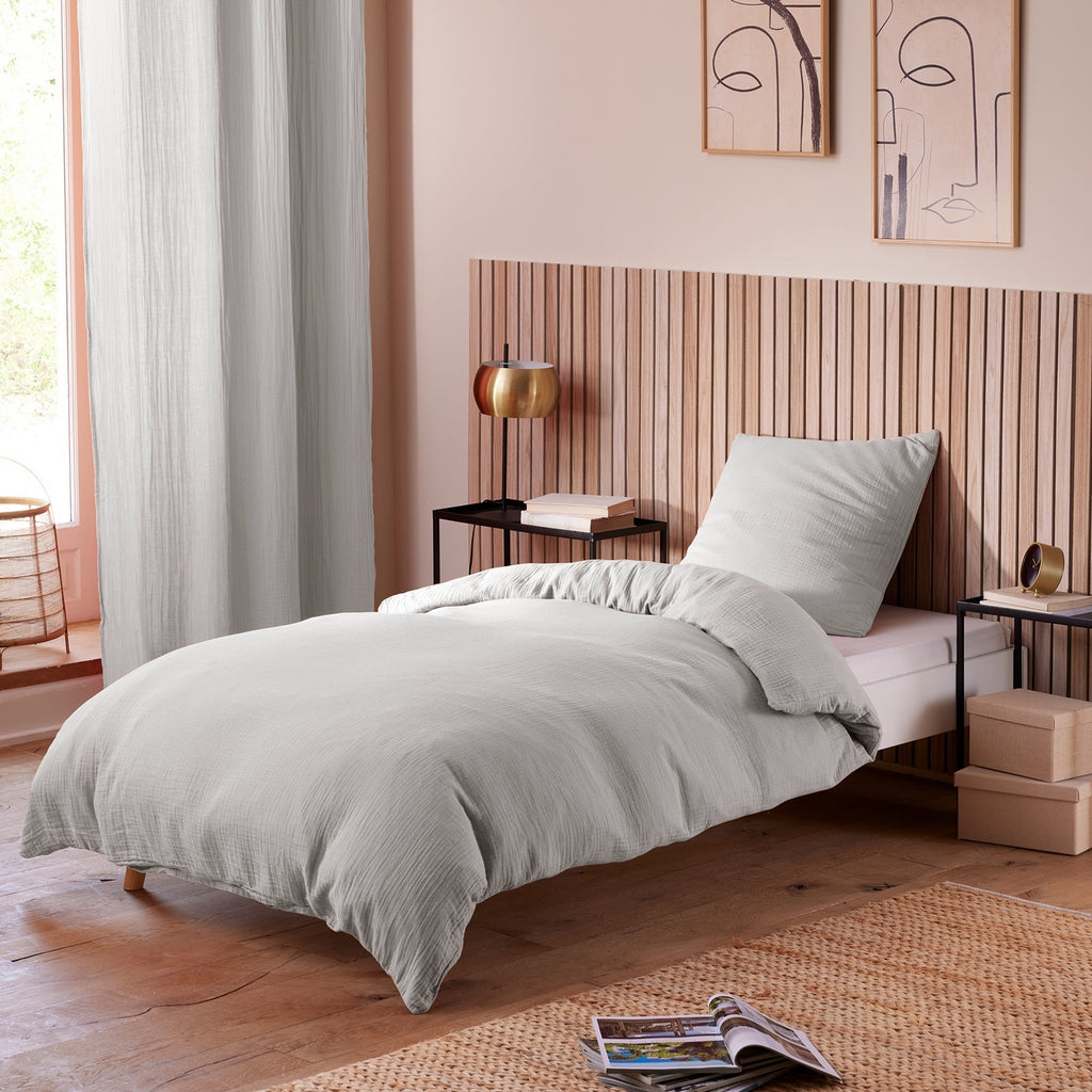 Parure De Couette (Housse + Taies D'Oreiller) - 100% Gaze De Coton - Perle
