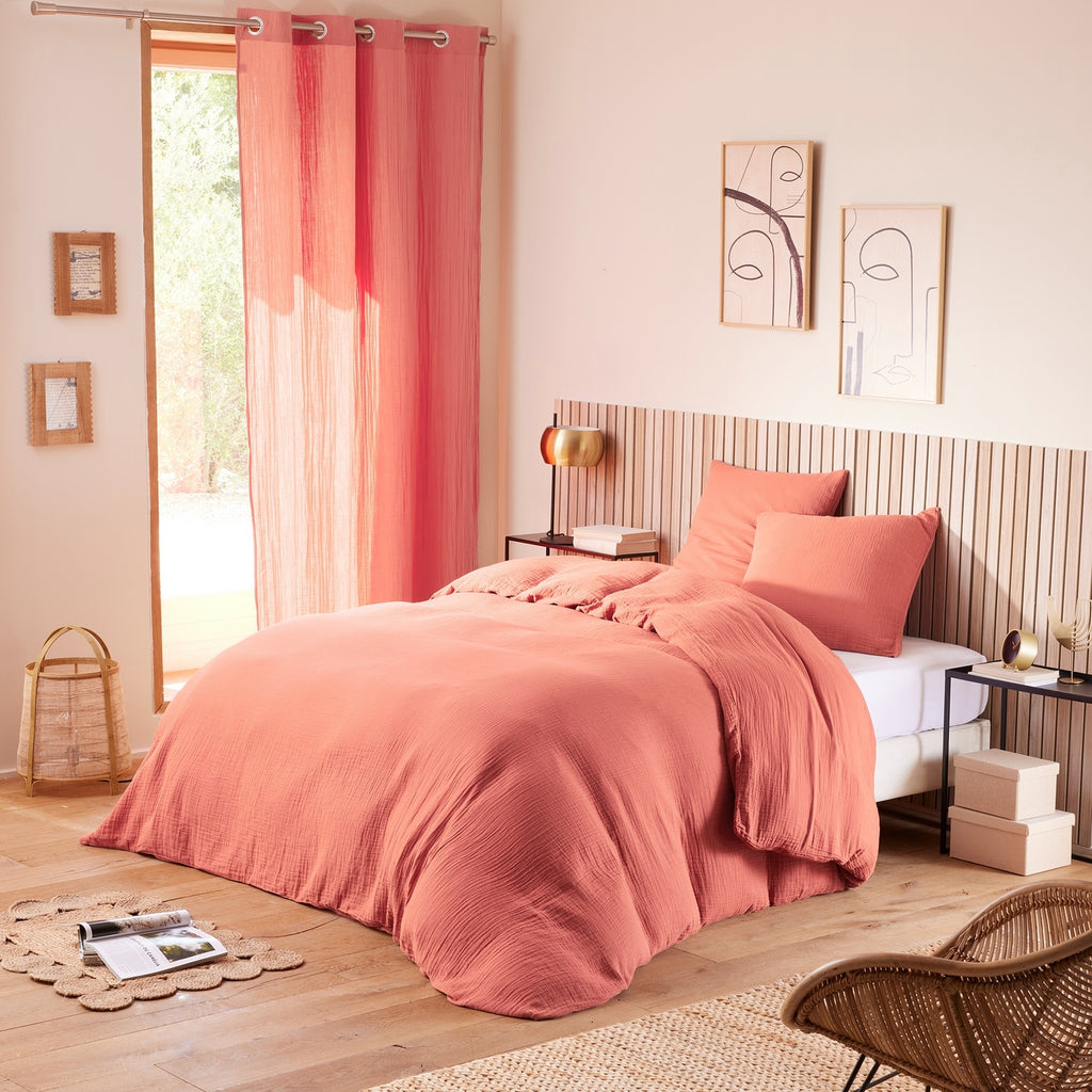 Parure De Couette (Housse + Taies D'Oreiller) - 100% Gaze De Coton - Blush