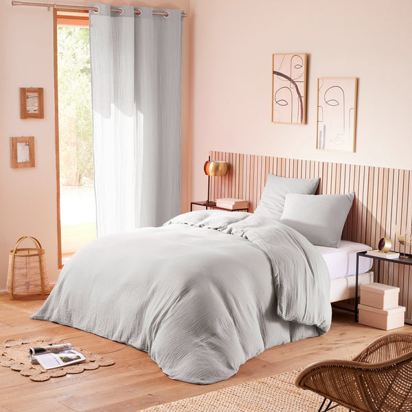 Parure De Couette (Housse + Taies D'Oreiller) - 100% Gaze De Coton - Perle