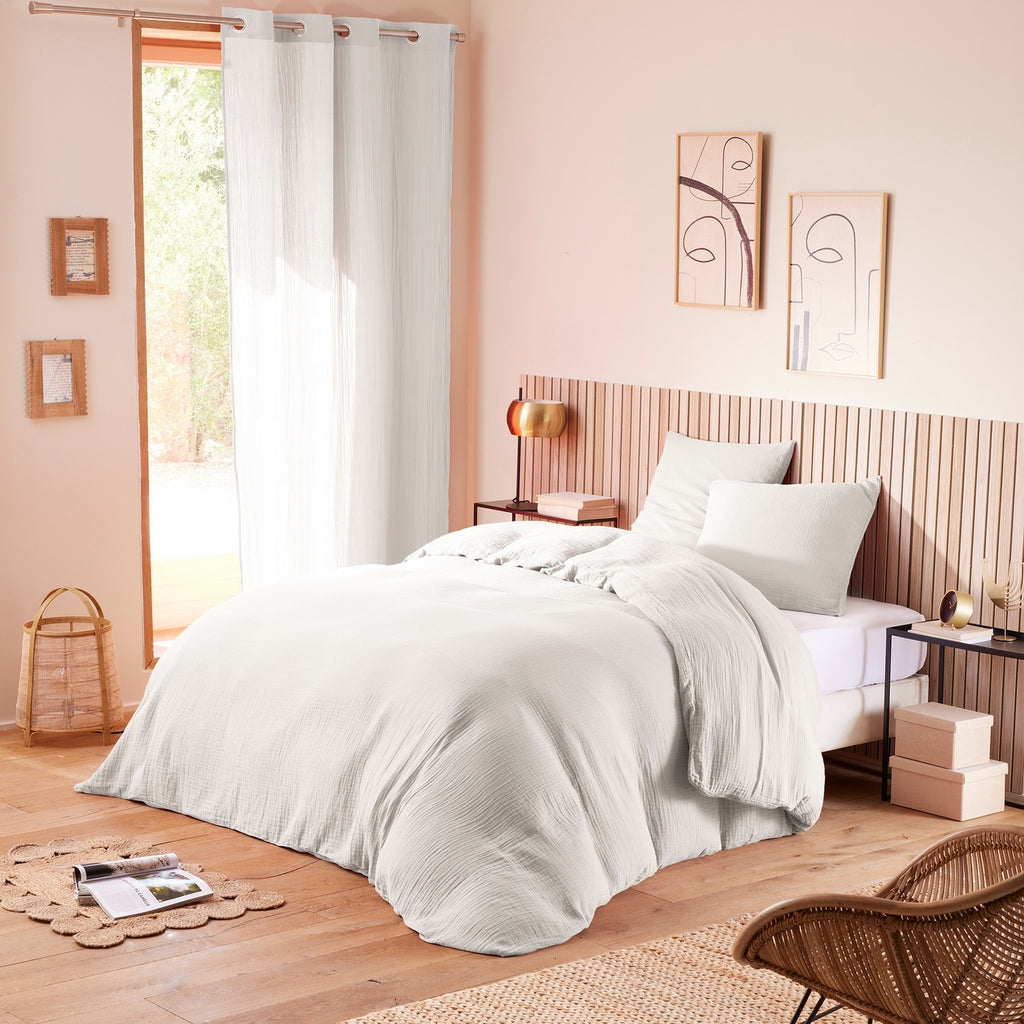 Parure De Couette (Housse + Taies D'Oreiller) - 100% Gaze De Coton - Neige