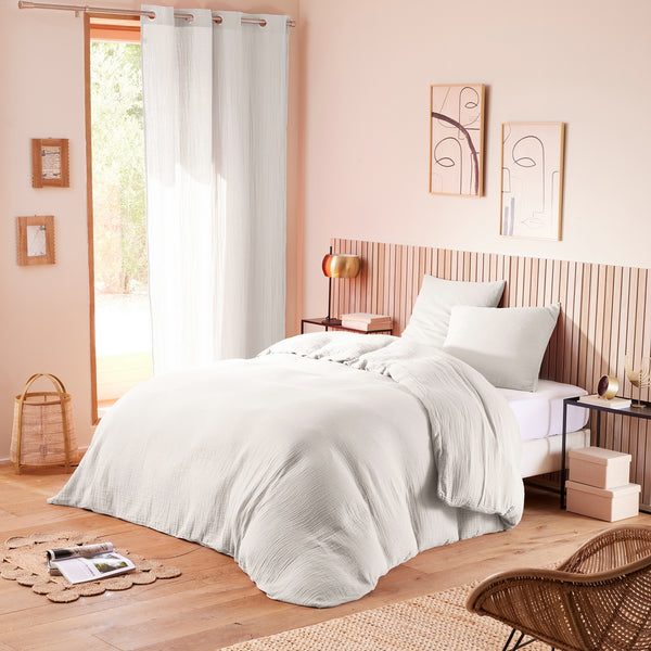Parure De Couette (Housse + Taies D'Oreiller) - 100% Gaze De Coton - Neige