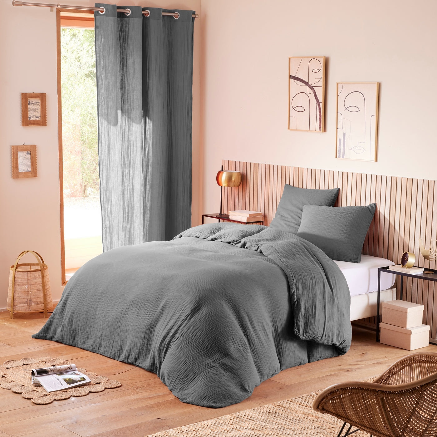 Complete Pack (Duvet Cover + Pillowcase(s) + Fitted Sheet) - Cotton Gauze - Slate