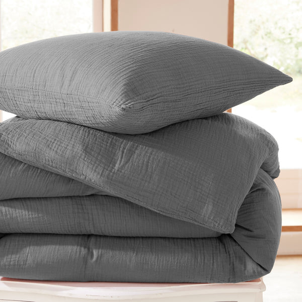 Pack Completo (Funda Nórdica + Funda(s) de Almohada+ Sábana Bajera) - Gasa de Algodón - Pizarra