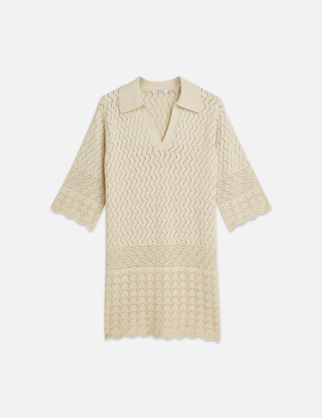 Robe Pointelle Stitch Knitted Short Tunic - Fog