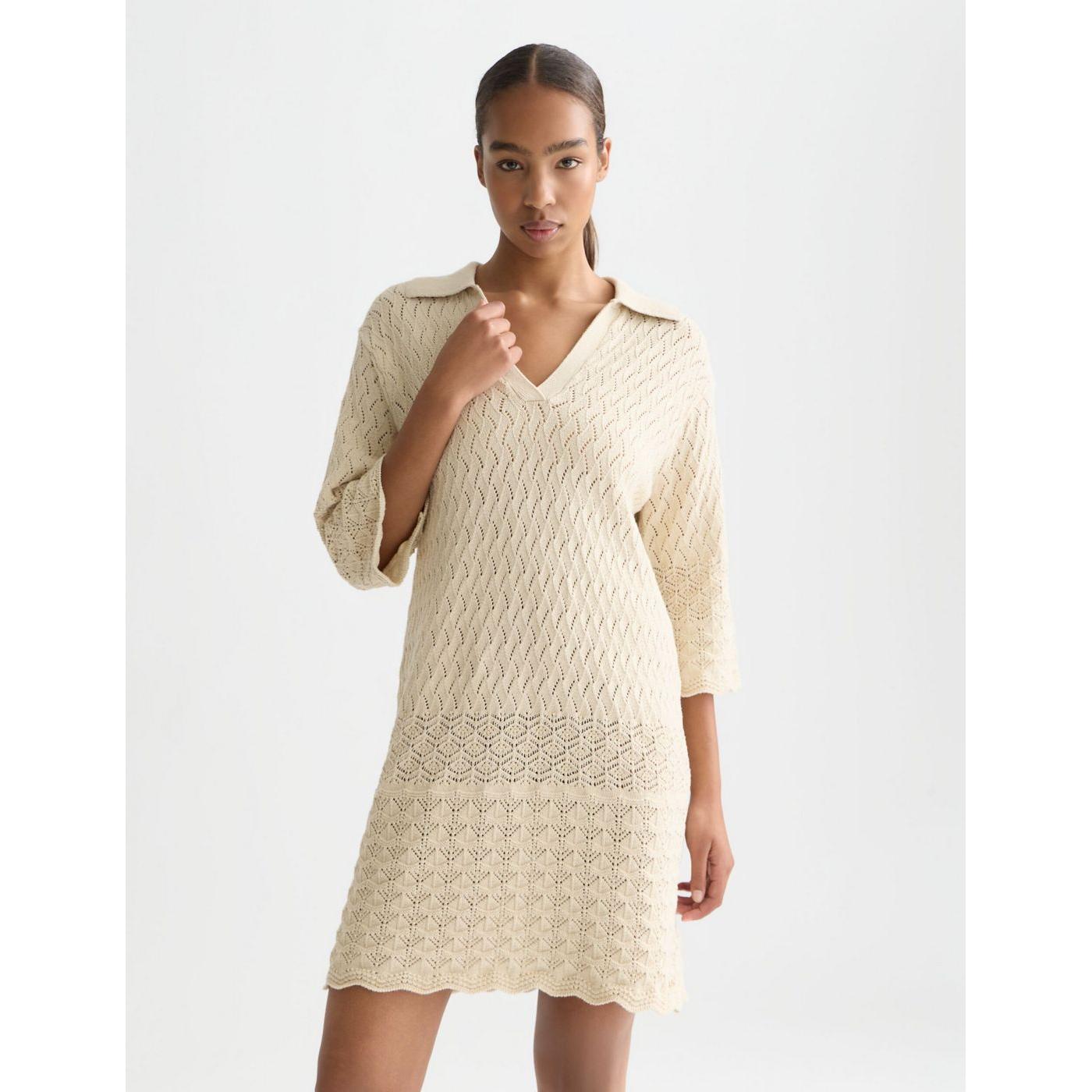 Robe Pointelle Stitch Knitted Short Tunic - Fog