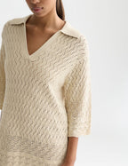 Robe Pointelle Stitch Knitted Short Tunic - Fog
