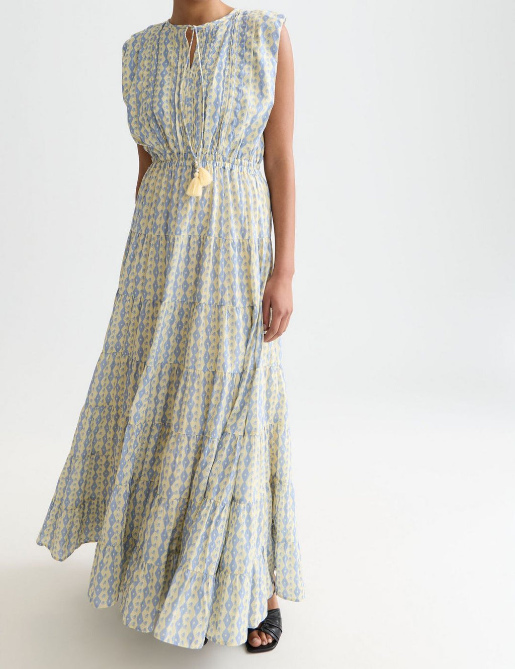 Robe Printed Tiered Maxi - Cactus Stripe Placed Raffia
