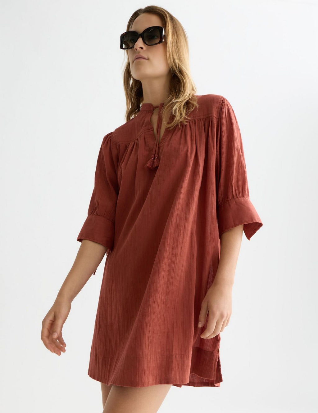Robe Mini Gathered Sleeve - Burnt Henna