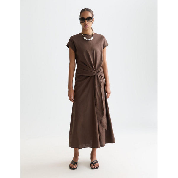 Robe Relaxed Linen Blend Ankle Length Tie - Hot Fudge