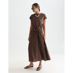 Robe Relaxed Linen Blend Ankle Length Tie - Hot Fudge