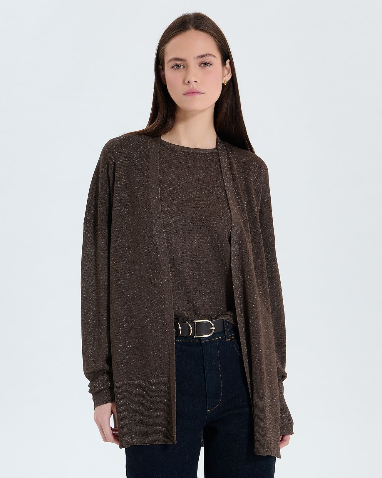 Taupe long open cardigan 2