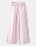 Women's pants in light pink poplin, wide and fluid cut with elastic waist for optimal comfort, ideal for summer.