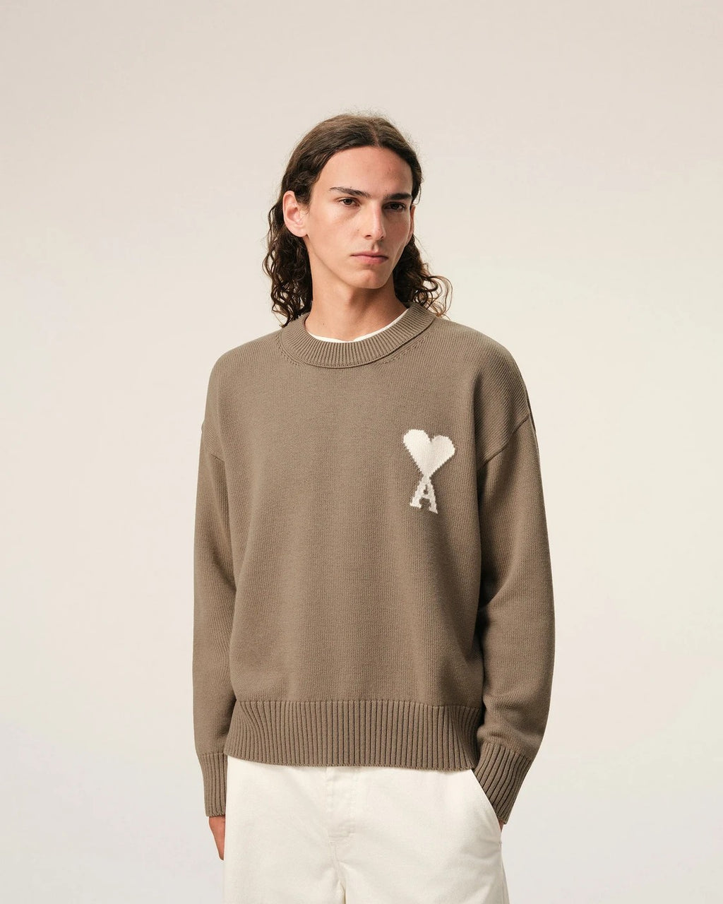 Ami Paris - Pull Col Rond Ami De Coeur En Laine Et Coton