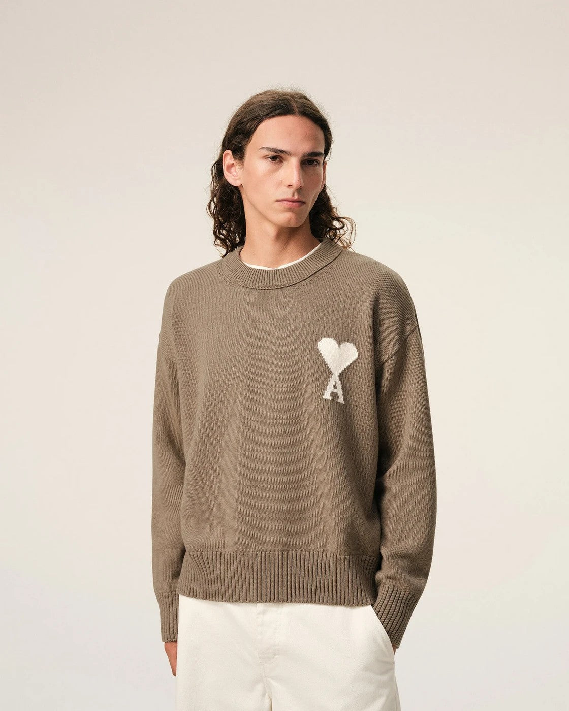 Ami Paris - Pull Col Rond Ami De Coeur En Laine Et Coton