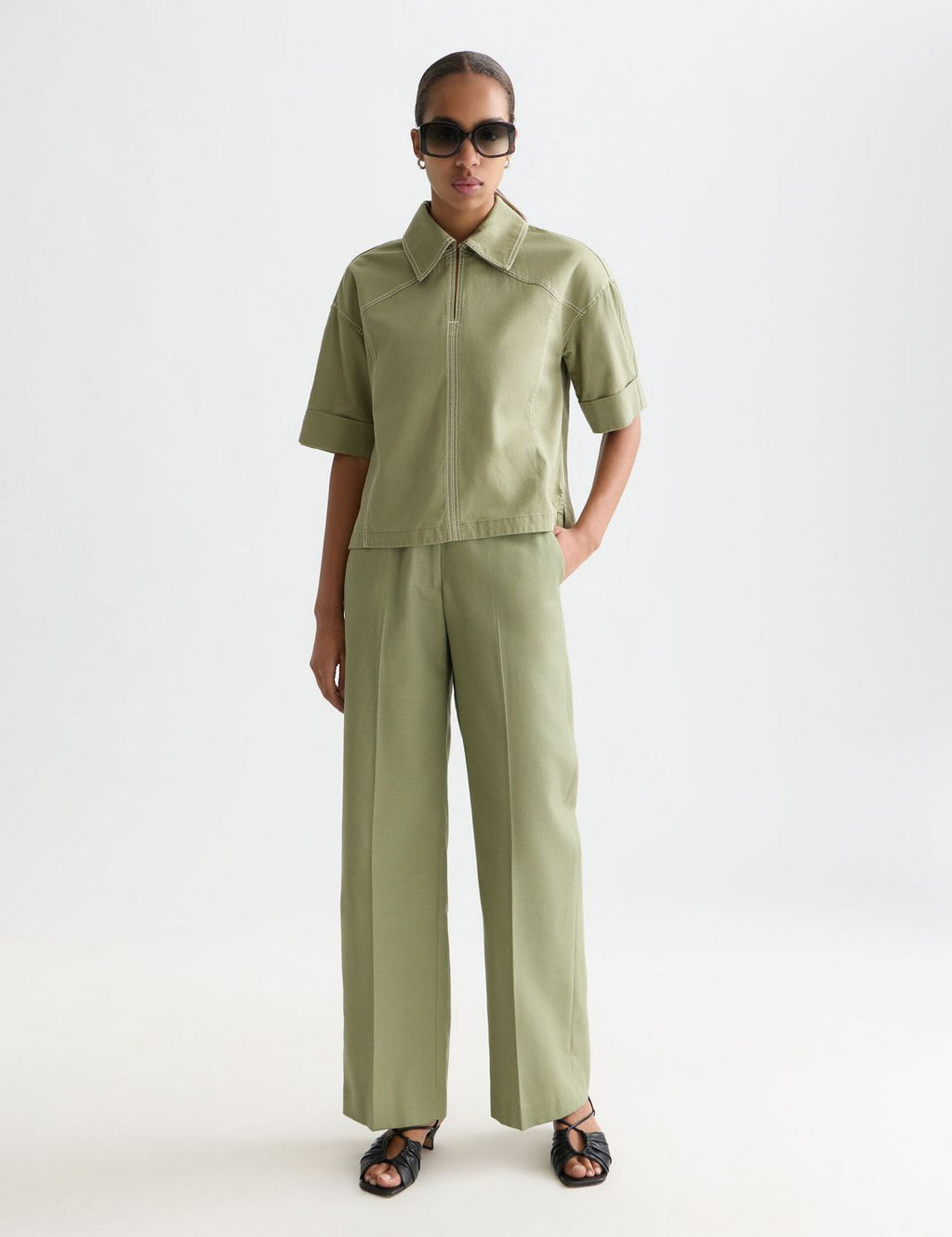 Pantalon Edie - High Rise Wide Leg - Oil Green