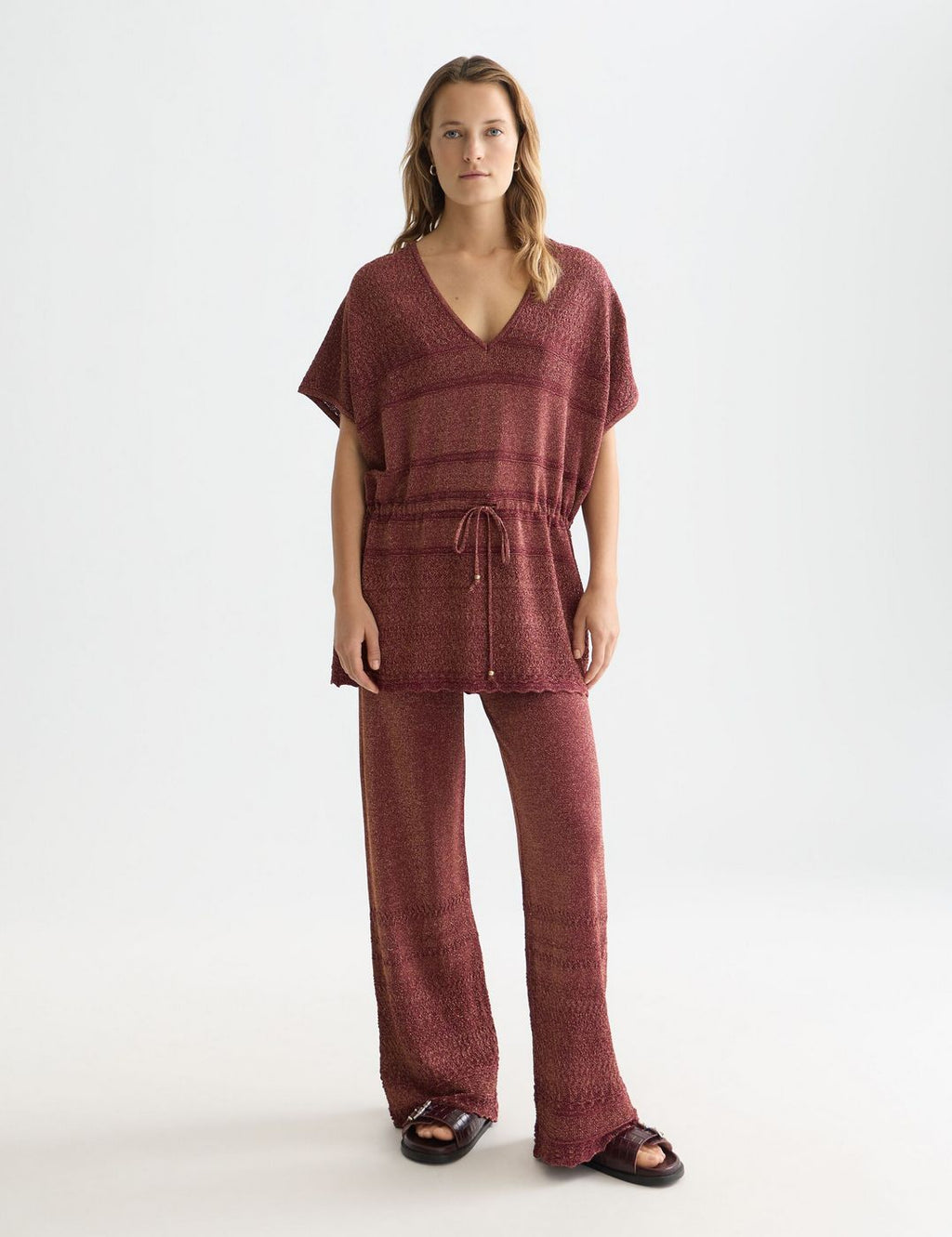 Pantalon Metallic Pointelle Knitted - Burnt Henna