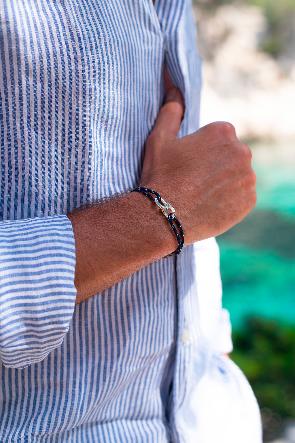 Pulsera Dinant - Azul Marino Moteado Blanco Rojo Azul Cielo