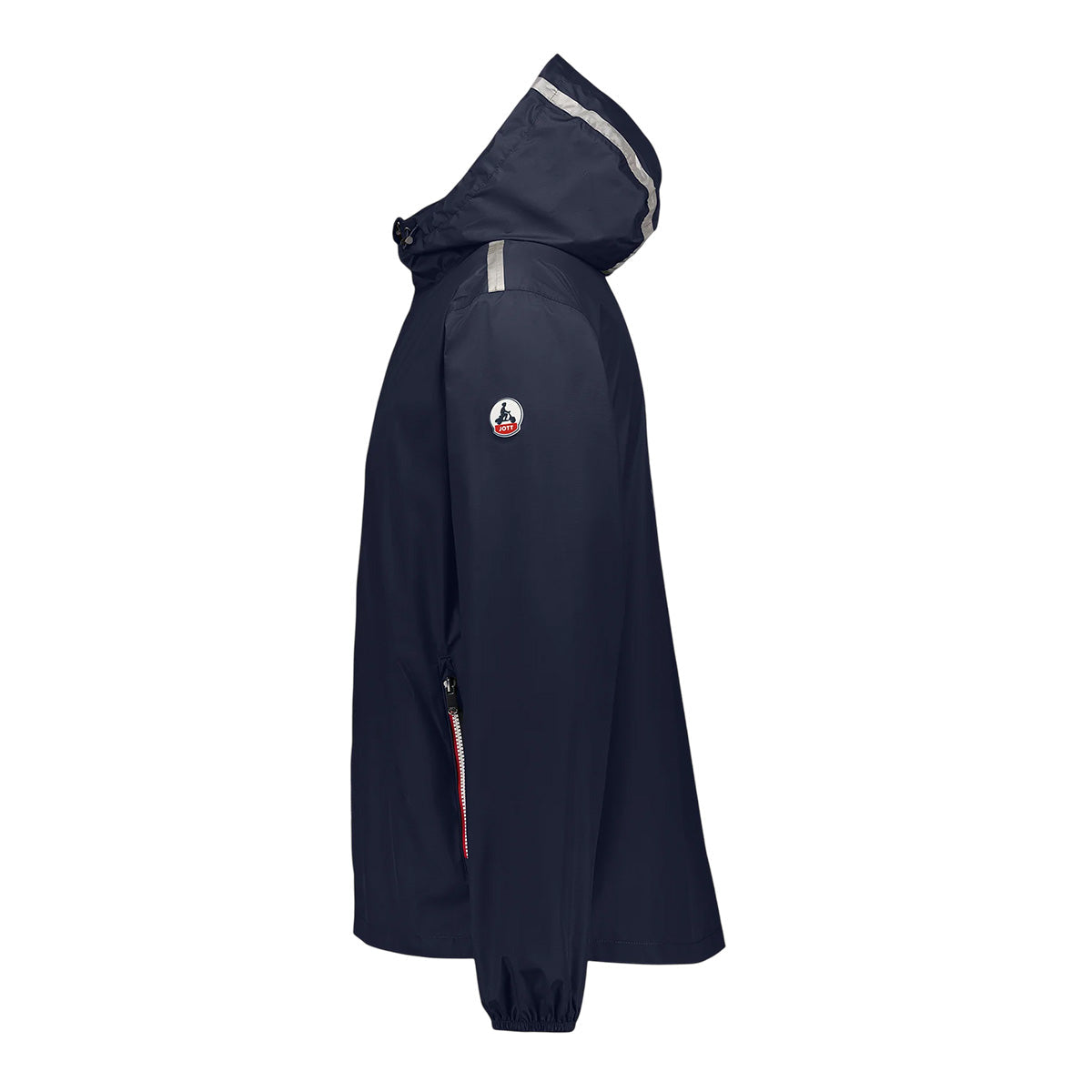 Jott – Giacca a vento Uomo Jott KILMORY REFLECTIVE, giacca antipioggia blu navy, vista di profilo, su sfondo bianco
