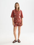 Short Embroidered Linen Blend - Burnt Henna