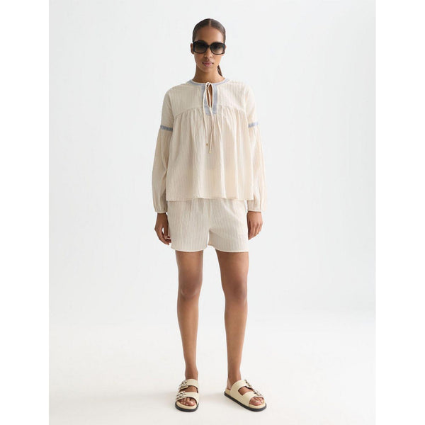 Short Embroidered Cotton Crepe - Fog