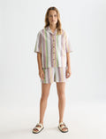 Short Striped Elastic Waist - Multi Color Stripe