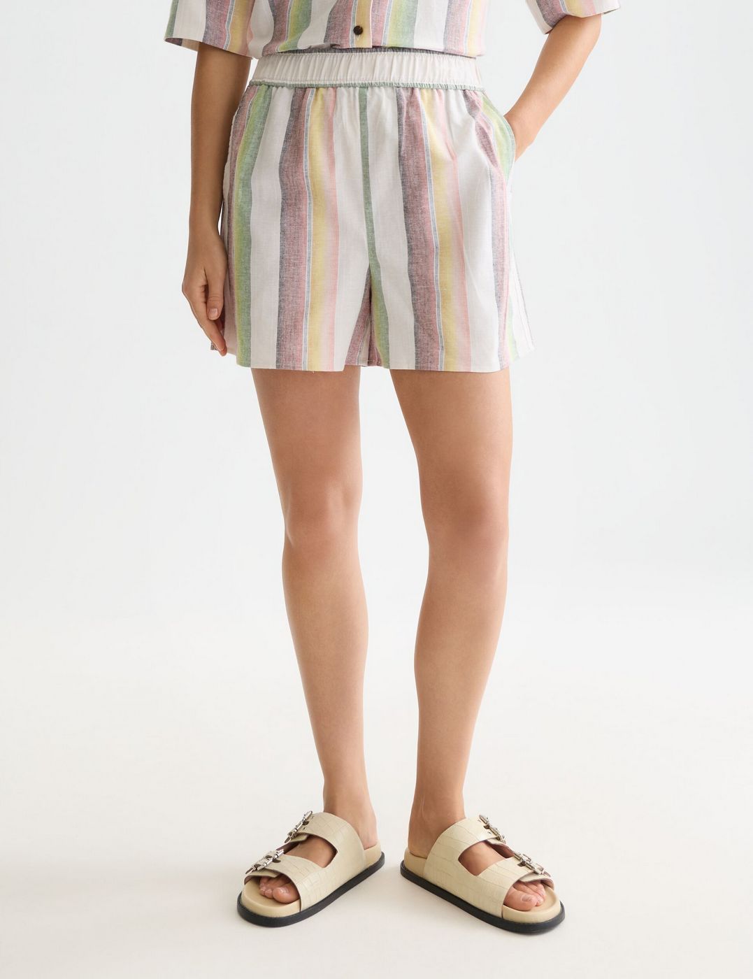Short Striped Elastic Waist - Multi Color Stripe
