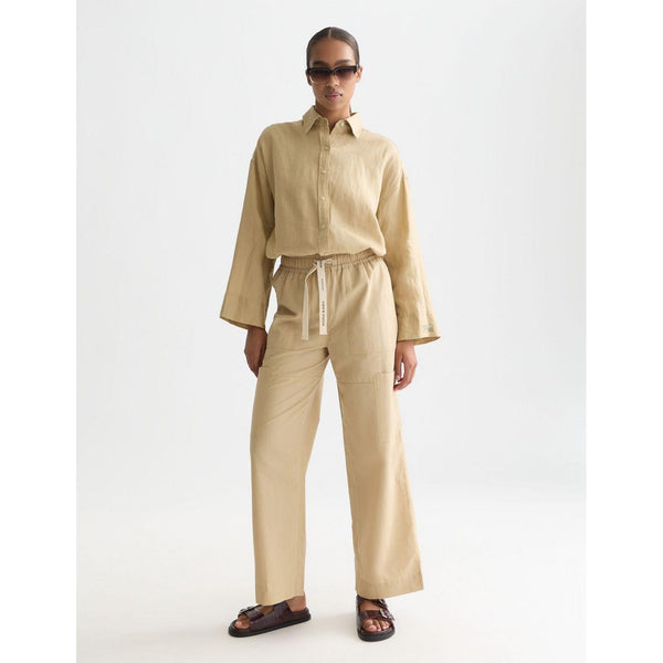 Pantalon Noa - Linen High-Rise Wide-Leg Relaxed Pull On - Travertine