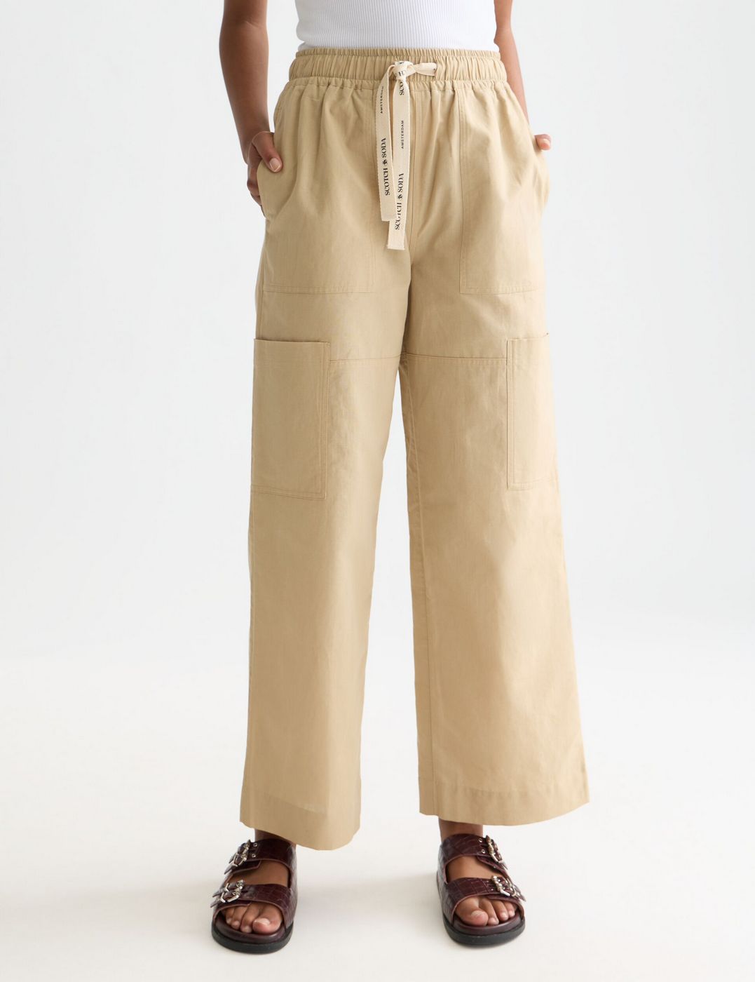 Pantalon Noa - Linen High-Rise Wide-Leg Relaxed Pull On - Travertine
