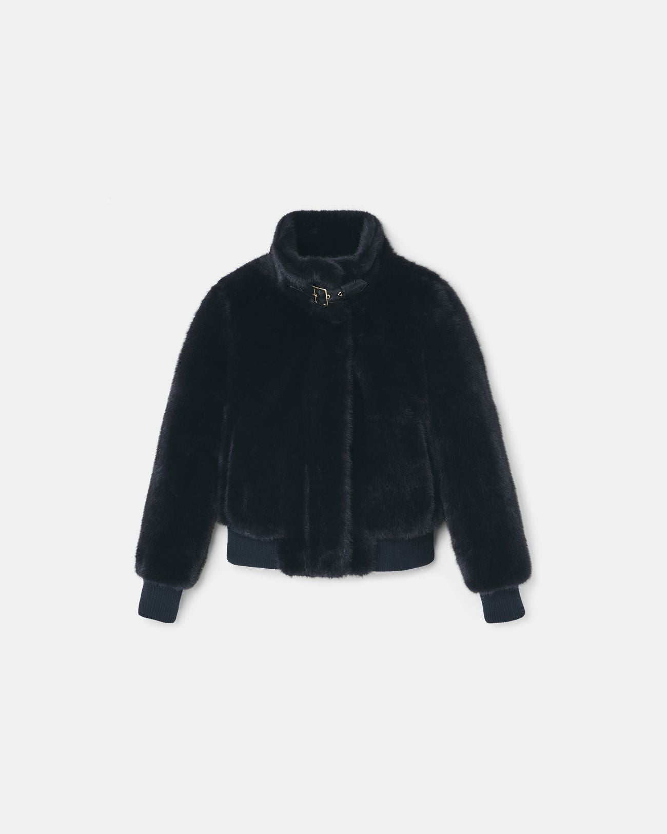 Veste courte en fausse fourrure marine_6