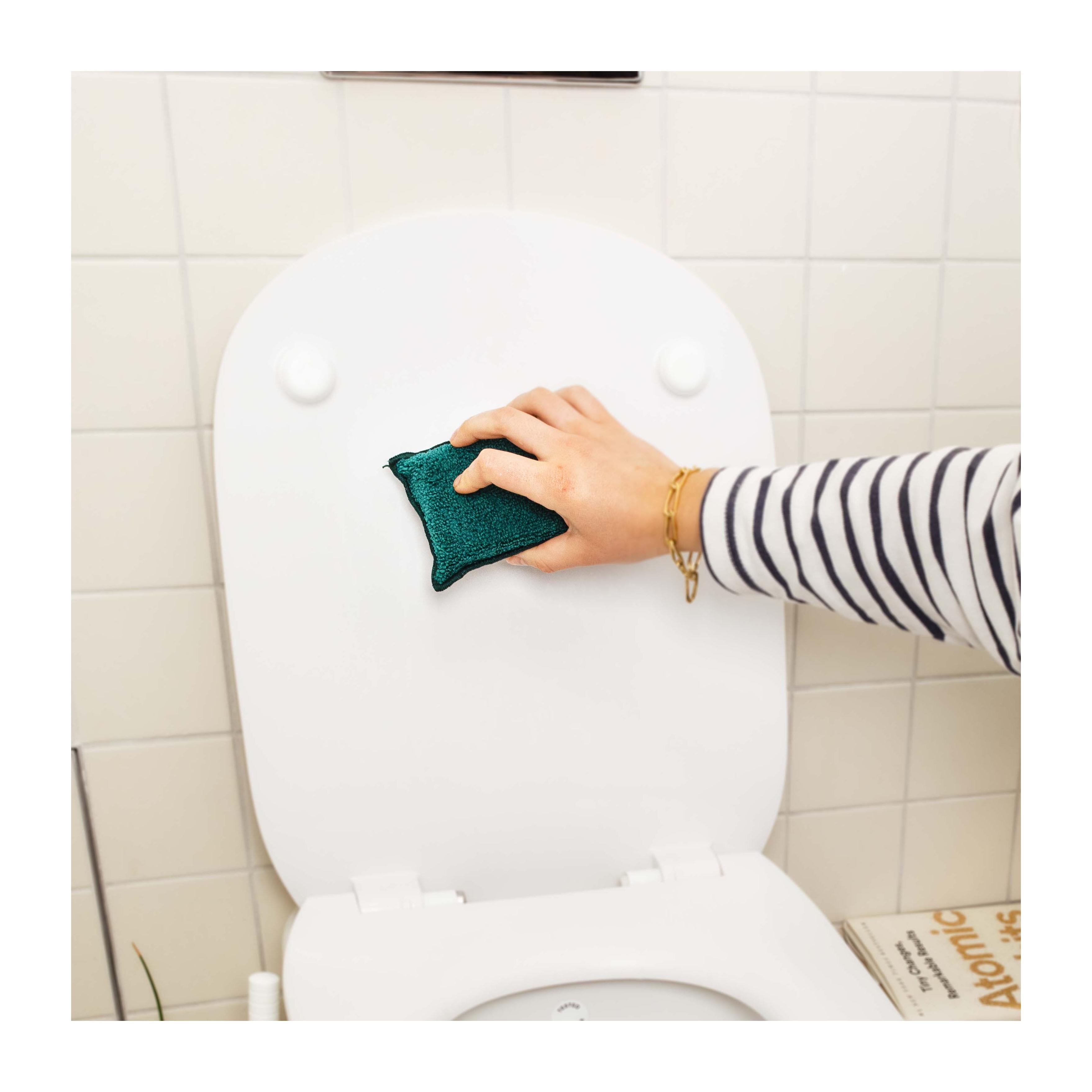 Eponge lavable verte nettoyant les toilettes